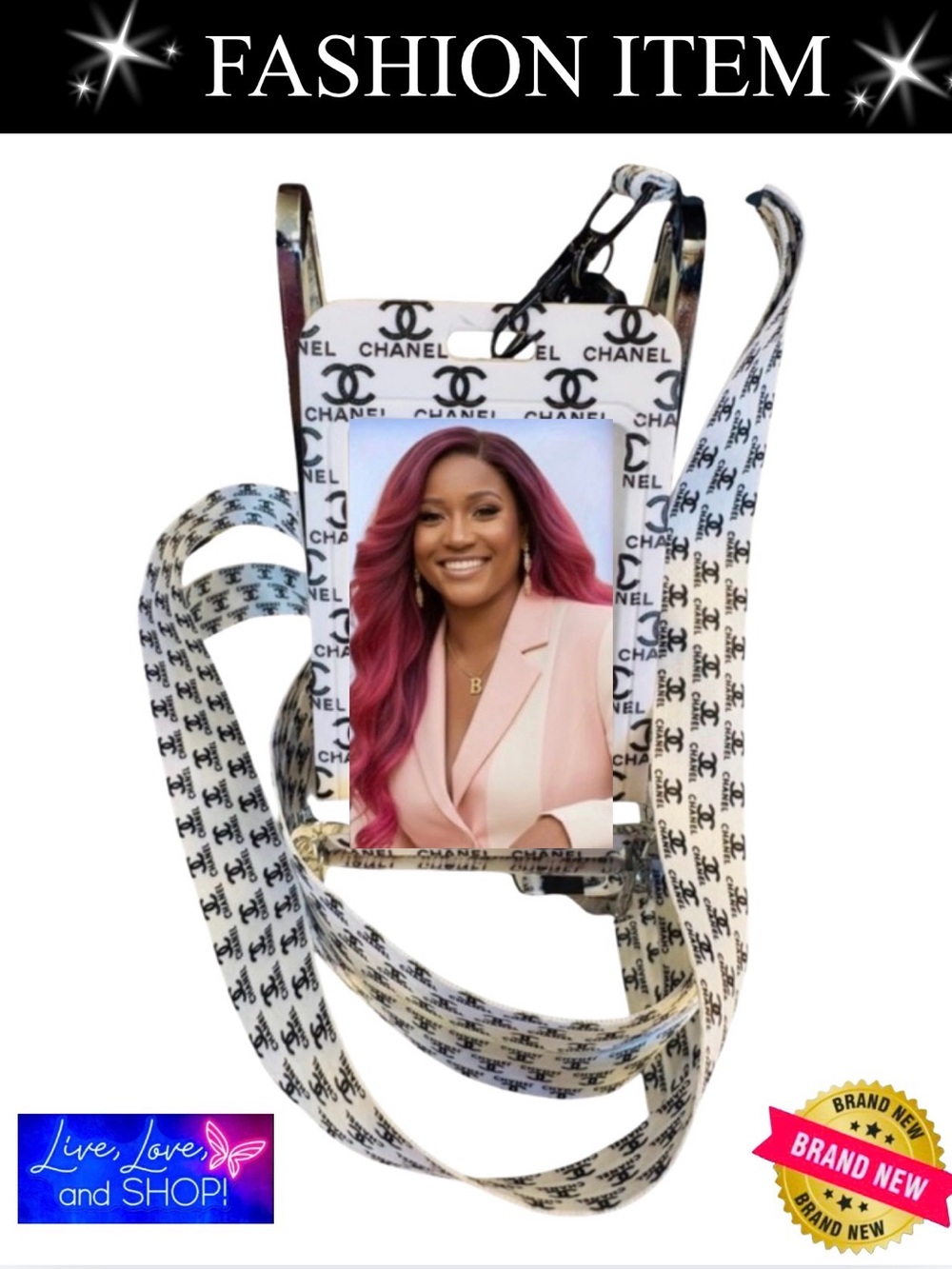 BADGE HOLDER & NECKLACE: White & Black, NWOT